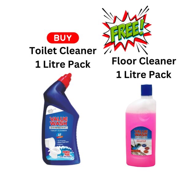 Value Wash Toilet Cleaner 1Ltr Pack of 2 | Free 1Ltr Floor Cleaner